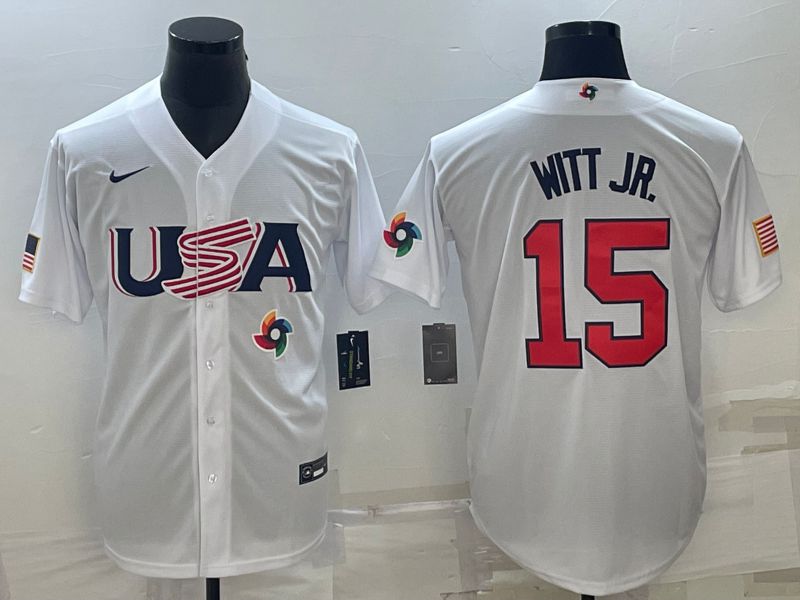 Men 2023 World Cub USA 15 Witt jr White Nike MLB Jersey10